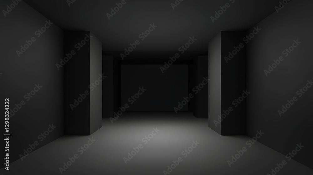 A dark room with a large empty space and a light shining on it A dark room with a large empty space and a light shining on it
