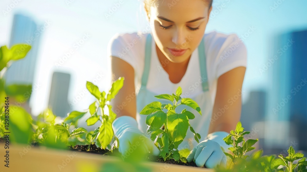 Greenscape - Woman Cultivating Her Rooftop Garden Greenscape - Woman Cultivating Her Rooftop Garden