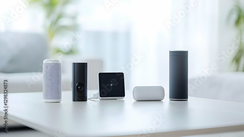 Assortment of Modern Electronic Devices Displayed on a White Table in Bright Daylight