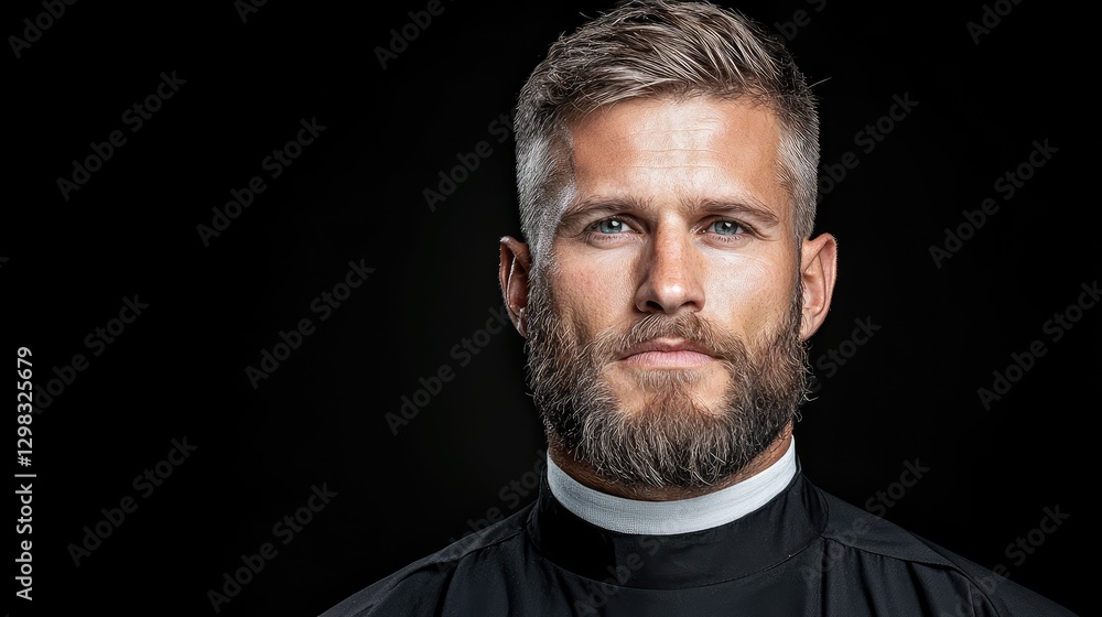 Obraz premium Priest Portrait Against Black Background