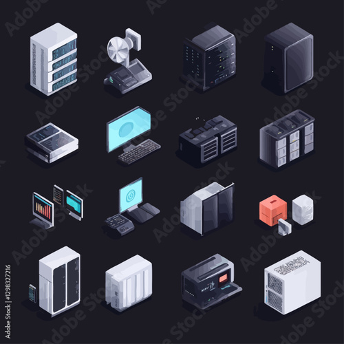 Isometric Data Servers and Computer Hardware for IT Infrastructure Design