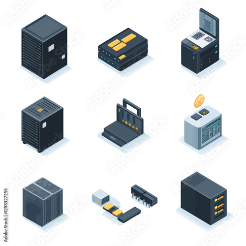 Isometric Data Servers Collection for Networking and Hosting Solutions