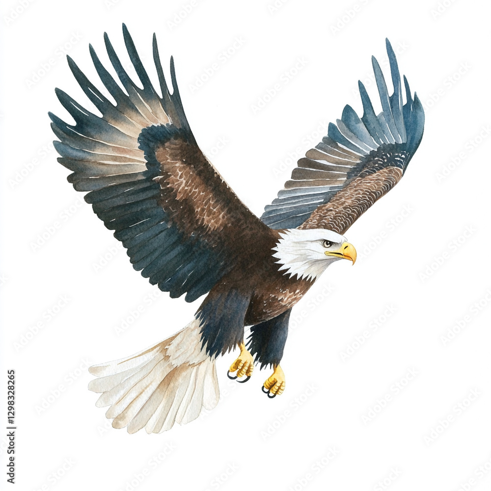 Obraz premium Majestic Eagle Soaring High in the Clear Blue Sky Minimalist Aesthetic with Focus on Freedom and Grace Perfect for Nature Lovers and Wildlife Enthusiasts