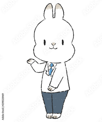 お知らせをする医師のうさぎのキャラクターの手書きイラスト