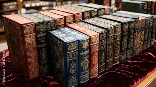 Ornate Qur'ans displayed in bookstore