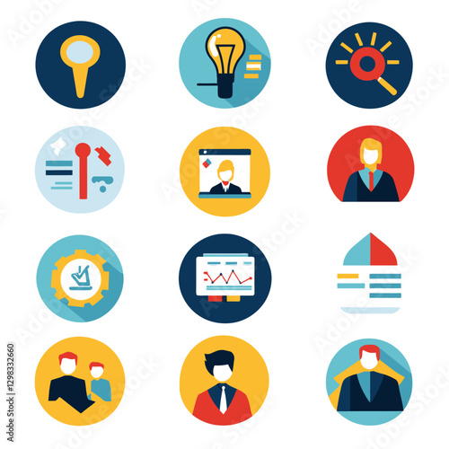 Business Data Analytics Management Icons Collaboration Teamwork Flat Design