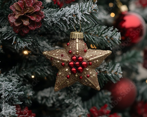 Gold Star Ornament on Christmas Tree