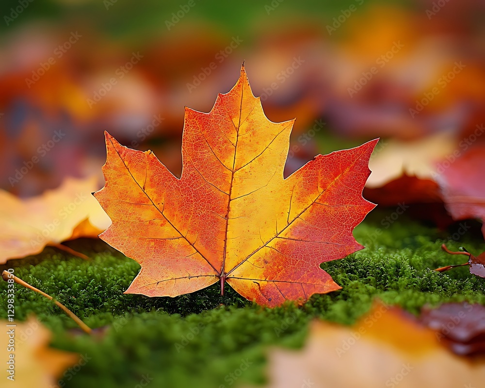 Autumn leaf on moss Autumn leaf on moss