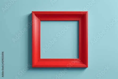 a close up of a red frame on a blue wall