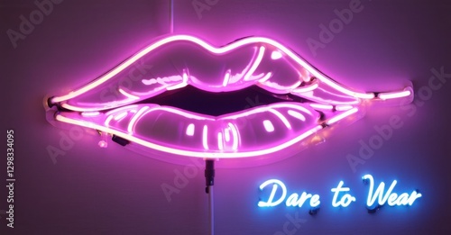 Neon sign dare wear bold lipstick kiss glowing high heels edgy statement accessories bright colorful realistic photo
