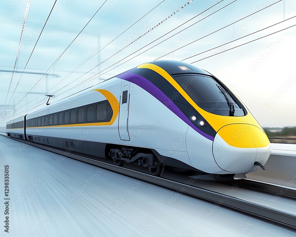 Naklejka premium High-speed train, urban track, travel