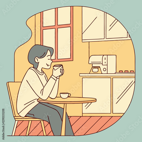 Person Enjoying Coffee In A Minimalist Kitchen