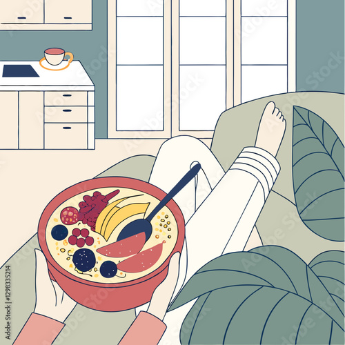 Person Enjoying A Smoothie Bowl while Relaxing at Home