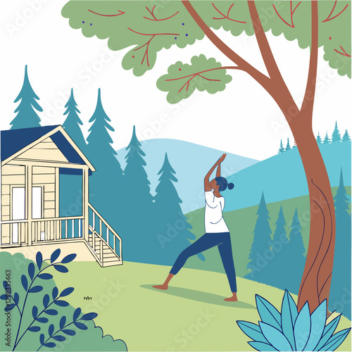 Person On A Yoga Retreat stretching outdoors in serene nature