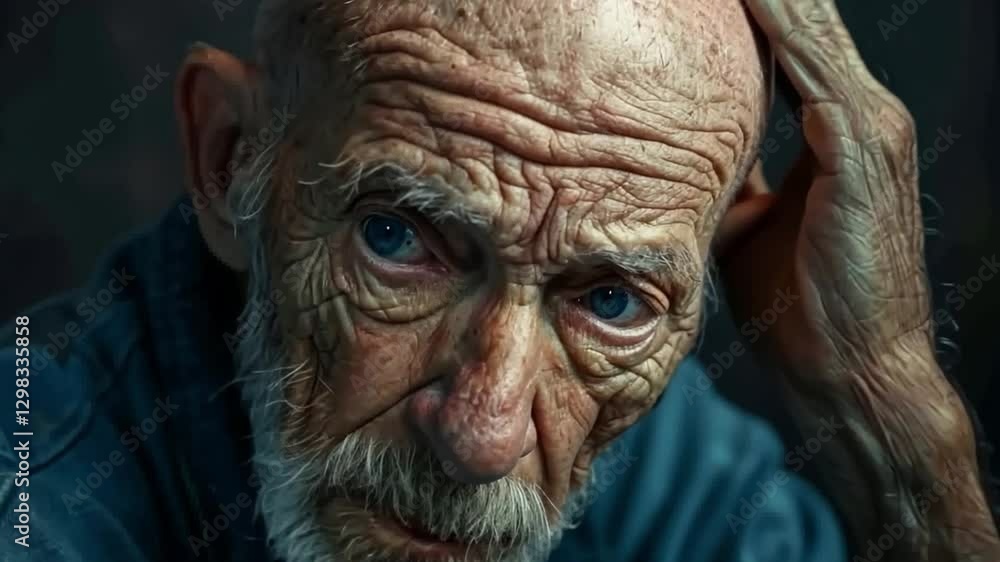 Detailed portrait of an elderly man with a pensive look. Highlighting wisdom and life experience. Ideal for emotional and introspective spaces. Generative AI Detailed portrait of an elderly man with a pensive look. Highlighting wisdom and life experience. Ideal for emotional and introspective spaces. Generative AI