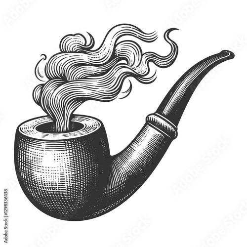 smoking pipe with swirling smoke, evoking nostalgia and classic elegance sketch engraving generative ai vector illustration. Scratch board imitation. Black and white image.