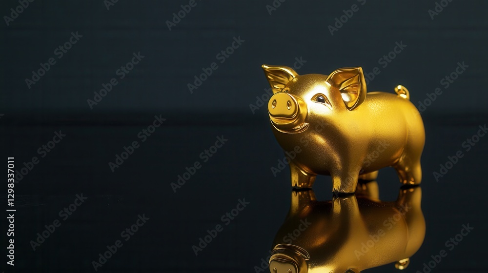 Golden Piggy Bank Symbolizing Wealth and Prosperity on Dark Background Golden Piggy Bank Symbolizing Wealth and Prosperity on Dark Background