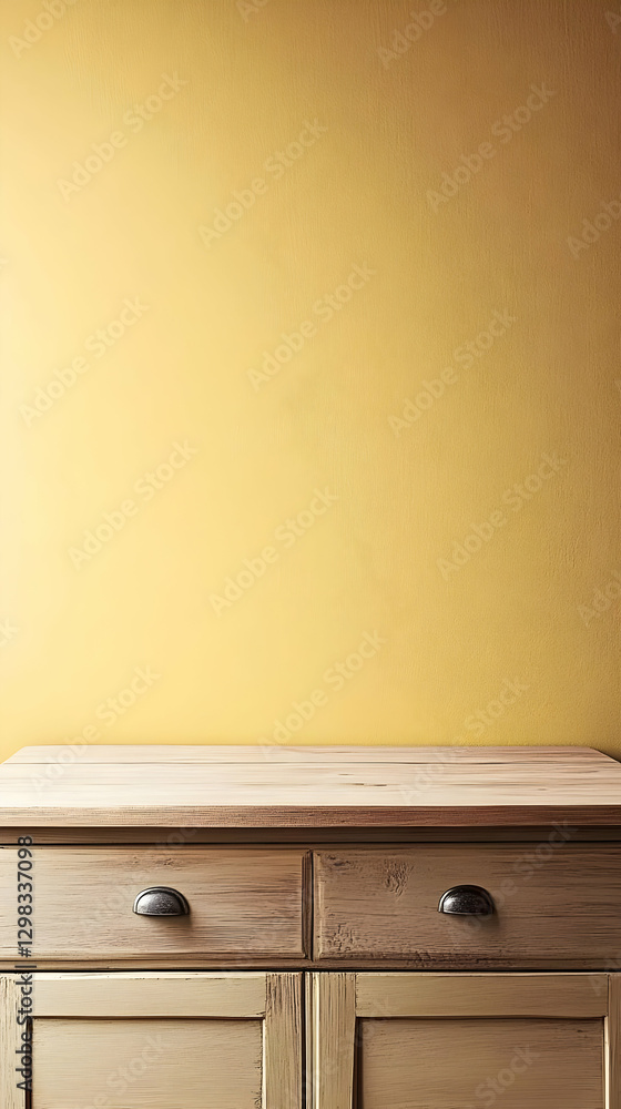 Wooden Cabinet Illustration, Yellow Background Wooden Cabinet Illustration, Yellow Background