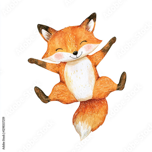 Vibrant Jumping Orange Fox in Minimalist Style Isolated Watercolor Artwork Perfect for Nature Lovers Animal Enthusiasts and Art Collectors Seeking Unique Decor