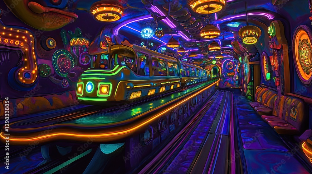 Fototapeta premium Futuristic, Vibrant Train Tunnel
