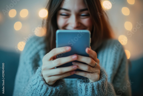 Person making prank phone call with playful expression, humorous moment