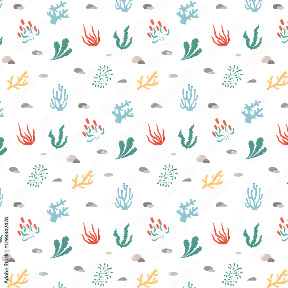 Obraz premium Ocean pattern on a white background. Pattern for wallpaper, packaging, children's items. Ocean. Marine animals. Vector