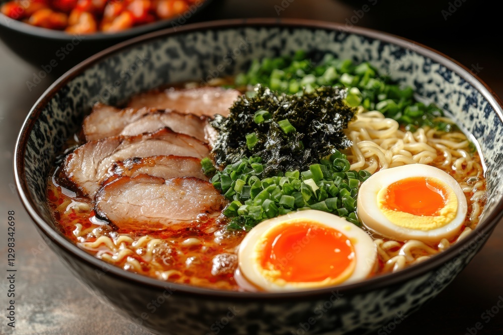 Japanese ramen with rich broth and toppings Japanese ramen with rich broth and toppings