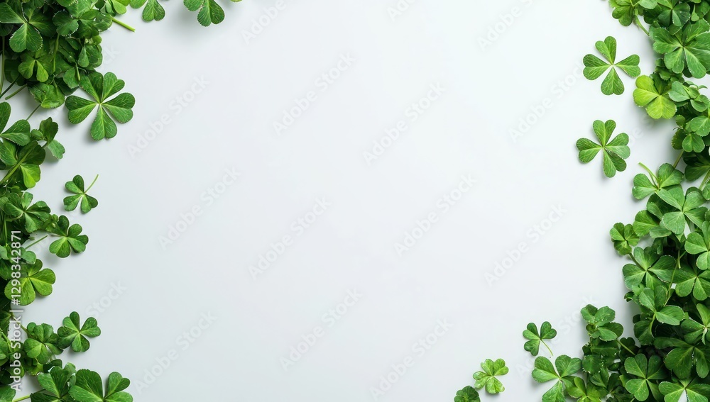 St. Patrick's Day poster design with a clover leaf border and white background for events. St. Patrick's Day poster design with a clover leaf border and white background for events.