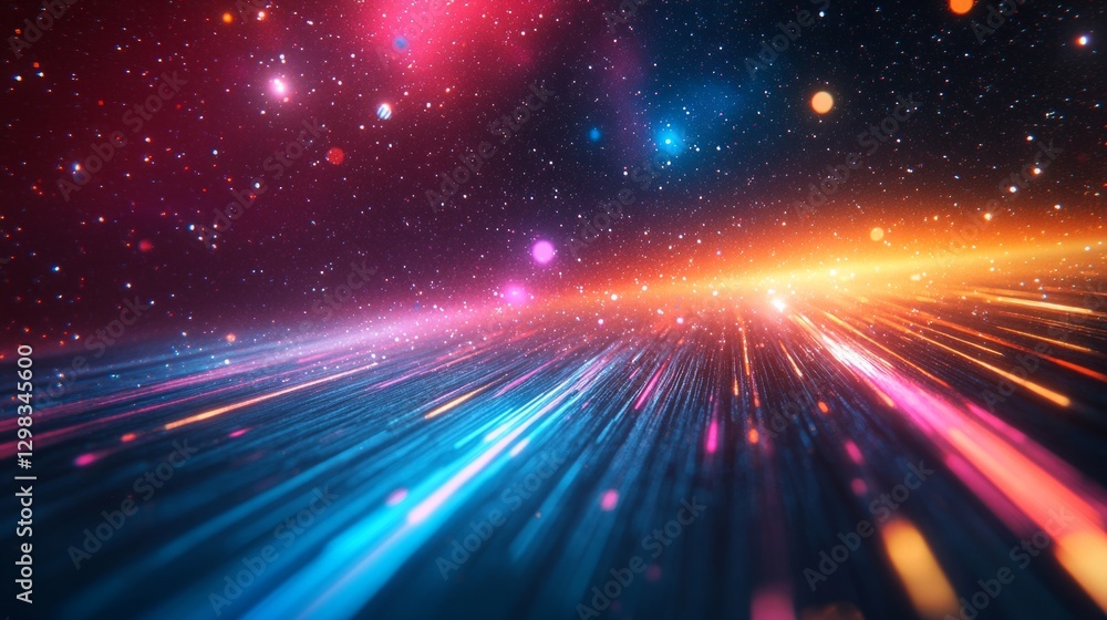 A vibrant depiction of Earth with pulsating, orbiting light trails in space A vibrant depiction of Earth with pulsating, orbiting light trails in space
