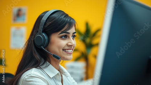 young woman with headset telecaller 