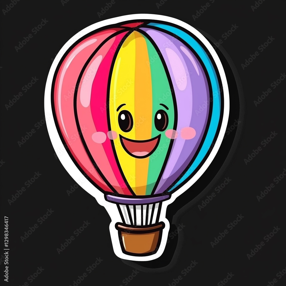 Fototapeta premium Cheerful Hot Air Balloon with a Smiling Face Cartoon Design Perfect for Kids' Parties Fun Events and Whimsical Illustrations Bringing Joy and Adventure to Every Occasion
