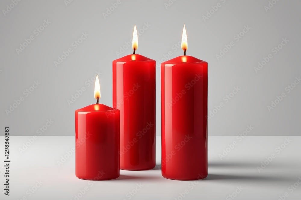 three red candles are lit on a table with a gray background three red candles are lit on a table with a gray background