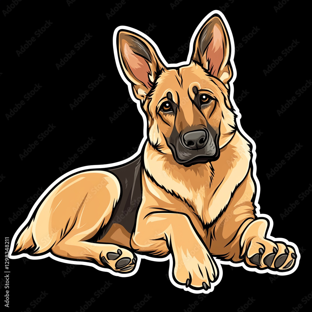 Obraz premium Playful German Shepherd Dog Cartoon Pawing At The Ground Whimsical Illustration of a Happy Canine Engaging in Fun Outdoor Activities Perfect for Pet Lovers and Dog Enthusiasts