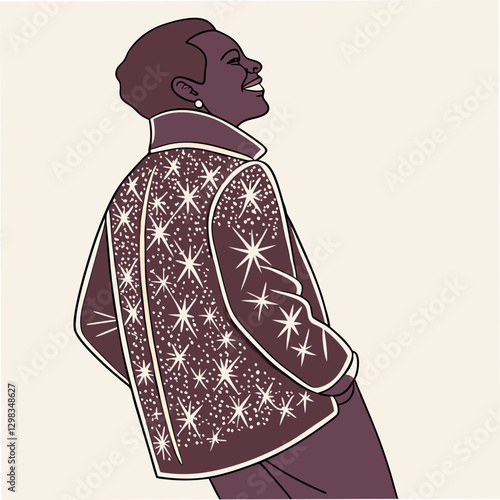 Person In A Sparkling Sequined Top smiling against a plain background