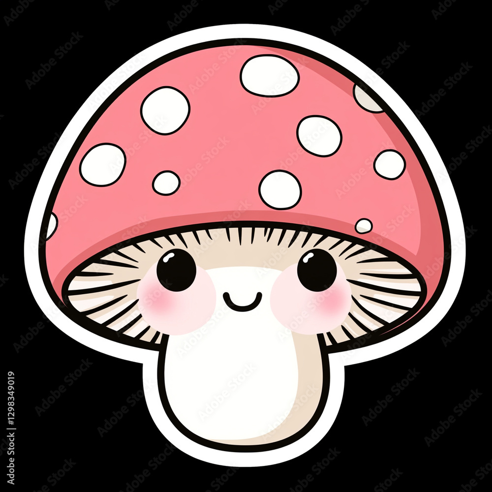 Obraz premium Adorable Happy Mushroom Character with Rosy Cheeks in Anime Style Cute and Whimsical Design Perfect for Illustrations Children's Books and Fun Art Projects