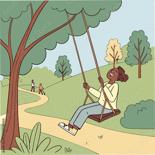 Person on swing enjoying the park scenery