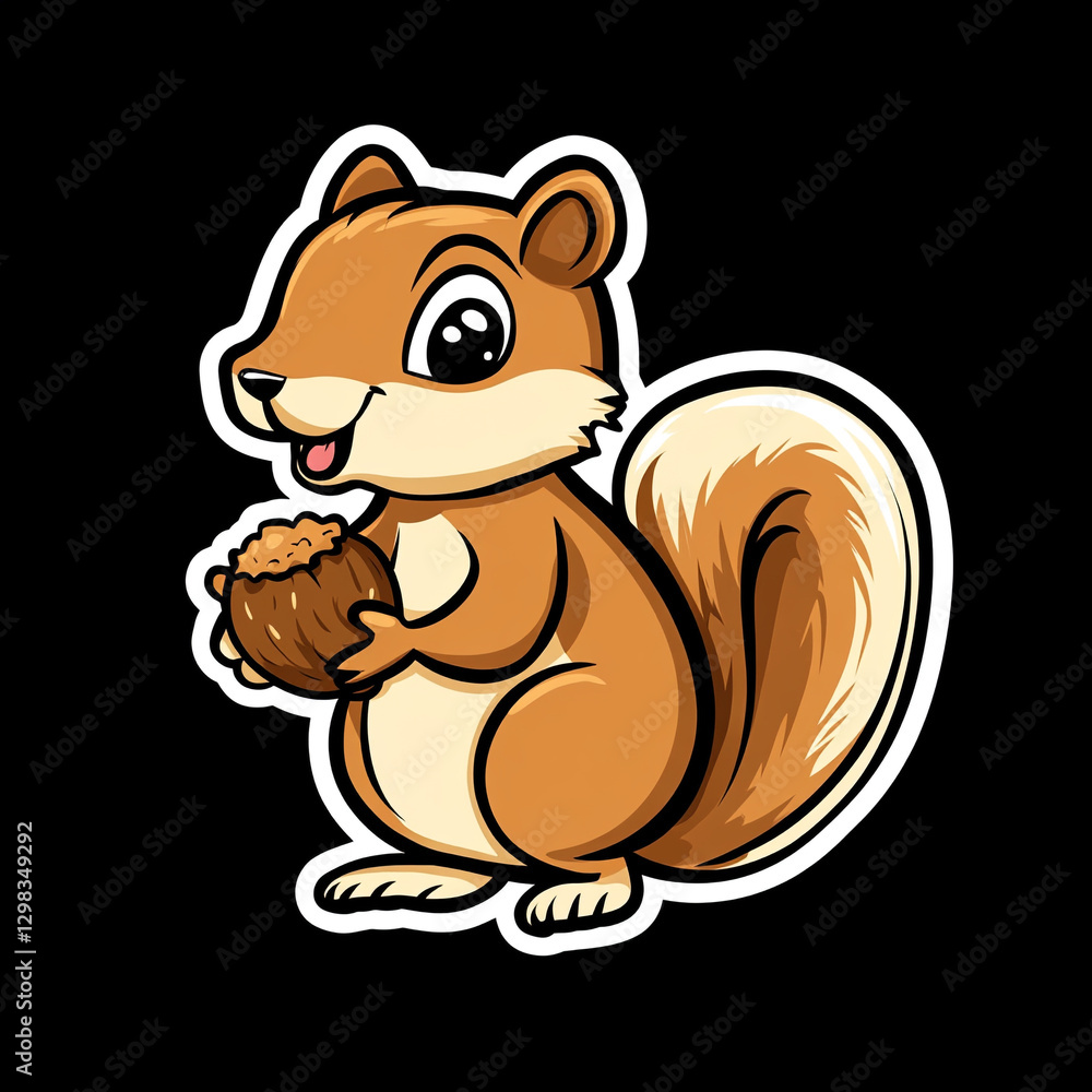 Joyful Cartoon Squirrel Cheerfully Holding An Acorn In A Flat Design Style Perfect For Illustrations Children's Books And Nature-Themed Projects Featuring Cute Animal Characters Joyful Cartoon Squirrel Cheerfully Holding An Acorn In A Flat Design Style Perfect For Illustrations Children's Books And Nature-Themed Projects Featuring Cute Animal Characters