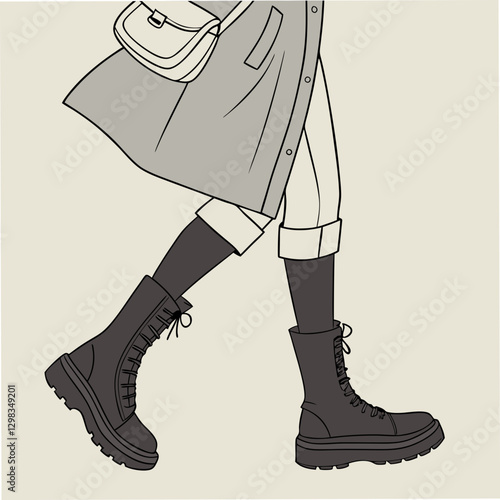 Person Wearing Knee High Boots walking stylishly on a plain background