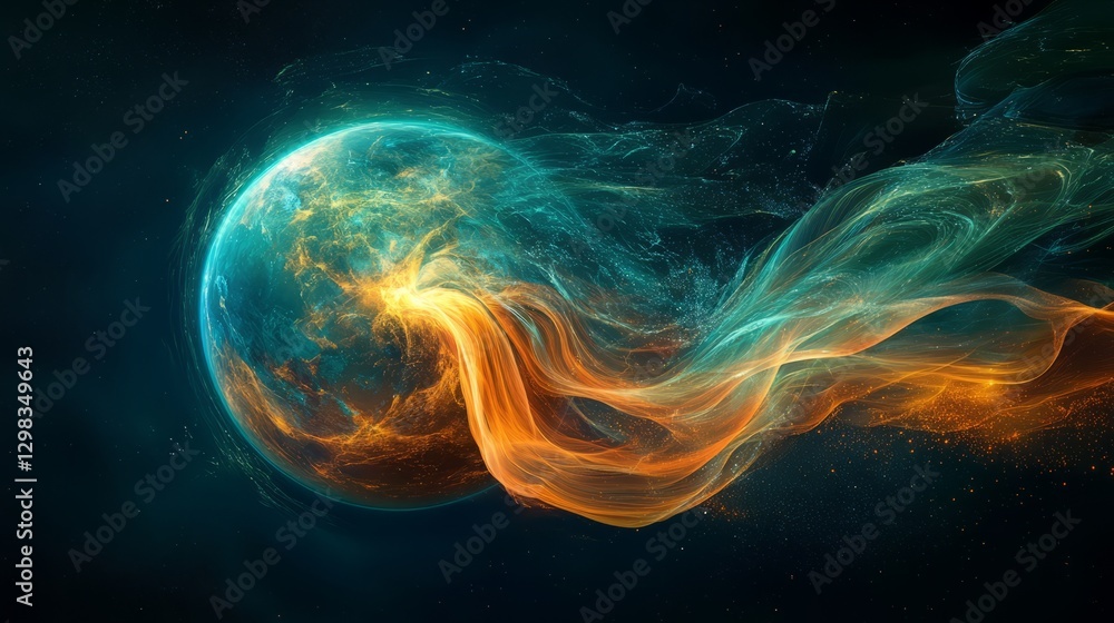 Naklejka premium The Earth with luminous, dynamic lines creating a futuristic network effect around it