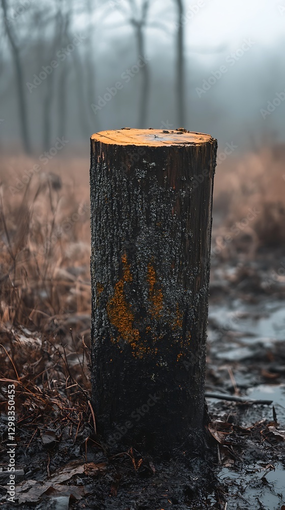 Obraz premium Misty Forest Stump in Marsh