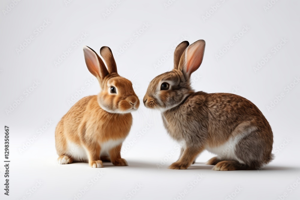 there are two rabbits standing next to each other on a white surface there are two rabbits standing next to each other on a white surface