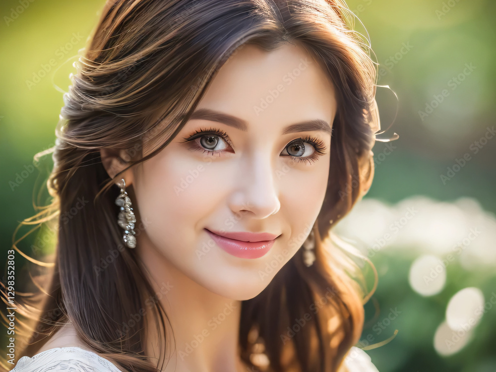 A woman with a beautiful natural light face looks at the camera. A woman with a beautiful natural light face looks at the camera.