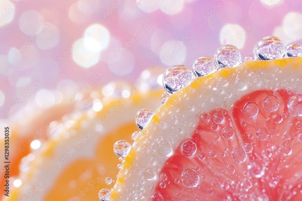 Grapefruit slice close-up, vibrant background Grapefruit slice close-up, vibrant background