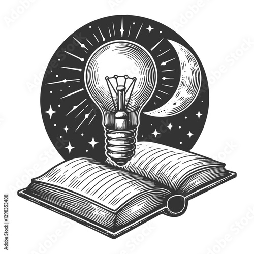 Book and Light Bulb Symbolizing Knowledge vector