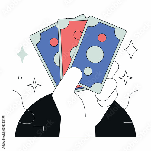 Modern Flat Design: Hand Holding Banknotes - Wealth, Success.