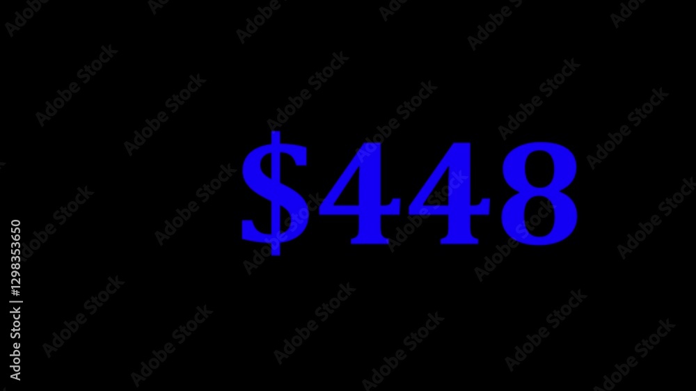 Abstract text counting up from $0 dollars to $900 Animated on black background. Abstract text counting up from $0 dollars to $900 Animated on black background.