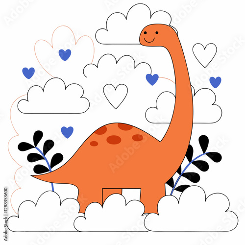 Cute Orange Dinosaur Illustration: Kids' Design, Nursery Decor.