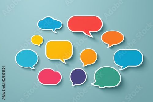 a group of speech bubbles with shadow on a blue background