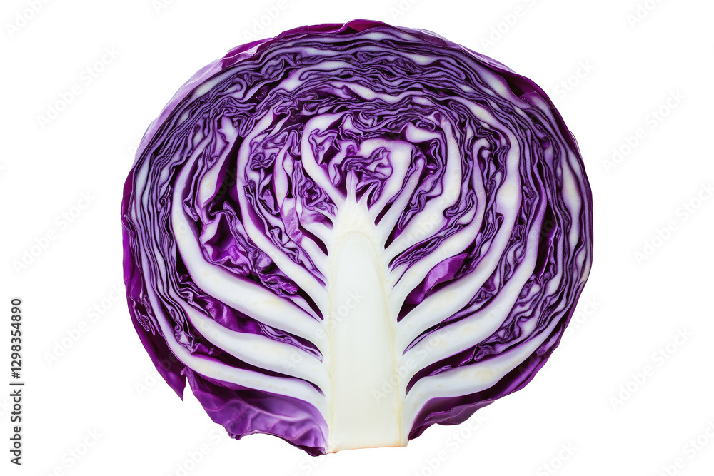 Close-up of a sliced purple cabbage isolated on transparent background. Concept of fresh vegetables and healthy eating Close-up of a sliced purple cabbage isolated on transparent background. Concept of fresh vegetables and healthy eating
