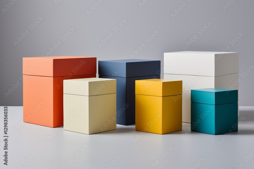 Obraz premium several different colored boxes are lined up on a table